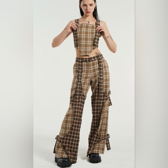 The Ragged Priest Pants - NWT The Ragged Priest Slam Wide Leg Trousers with Woven Check Multi Size 8